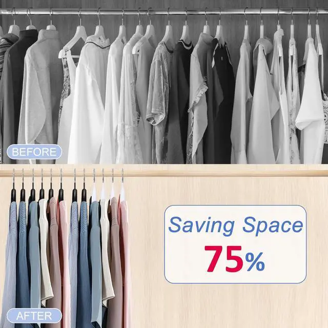 Alt view image 3 of 6 - Clothes Hanger 12 Pack, Sweater Hangers No Shoulder Bump, 16.5 Inch Wide Heavy Duty Metal Coat Hangers for Closet Non Slip PVC Coating Space Saving Hangers for Suits Dresses Jackets Bra Shirt Black