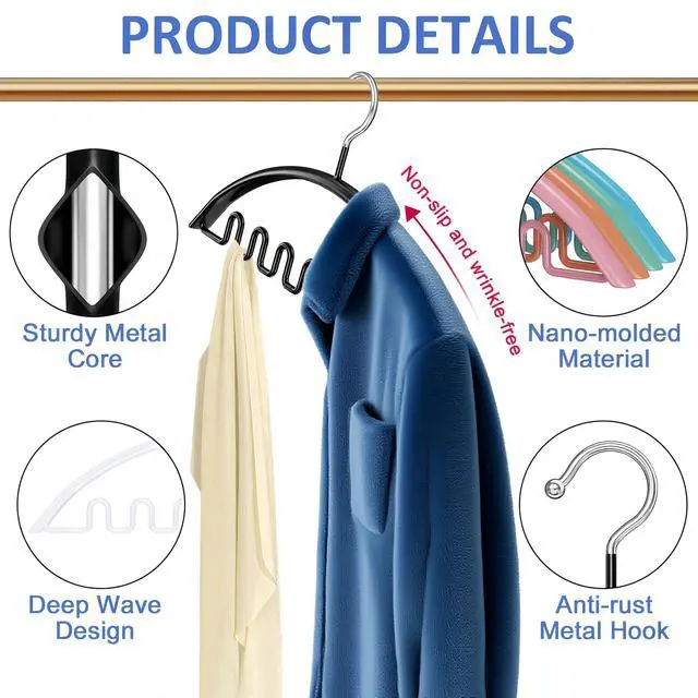 Alt view image 5 of 6 - Clothes Hanger 12 Pack, Sweater Hangers No Shoulder Bump, 16.5 Inch Wide Heavy Duty Metal Coat Hangers for Closet Non Slip PVC Coating Space Saving Hangers for Suits Dresses Jackets Bra Shirt Black