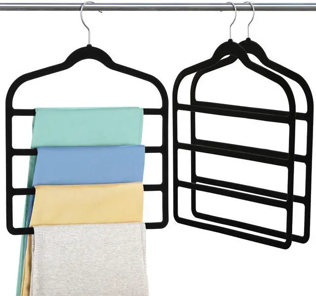 Main image of Velvet Pant Clothes Hanger Space Saving Non Slip Hanger Jean Slack Hangers | Multiple Velvet Hanger Closet Organizer Storage and Organization for Jeans,Scarf,Tie(Black,3)