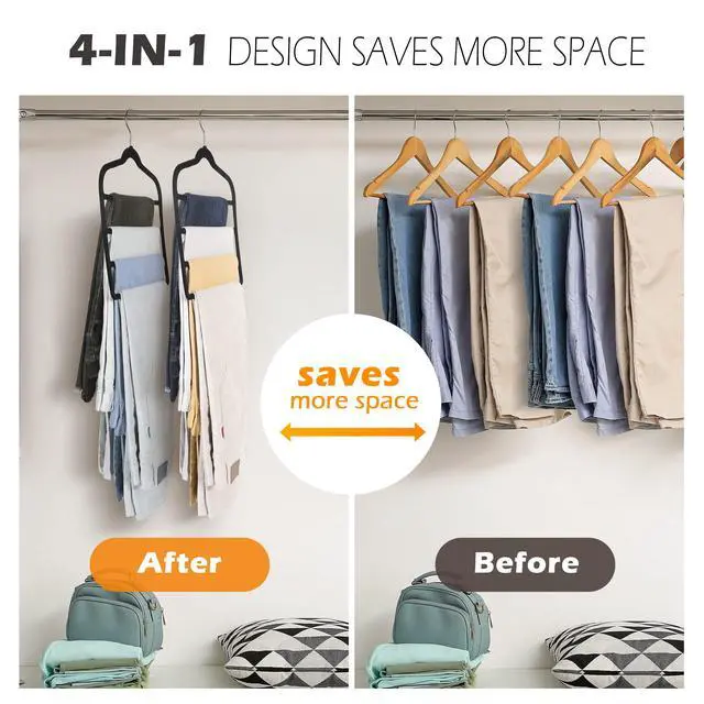 Alt view image 2 of 7 - Velvet Pant Clothes Hanger Space Saving Non Slip Hanger Jean Slack Hangers | Multiple Velvet Hanger Closet Organizer Storage and Organization for Jeans,Scarf,Tie(Black,3)