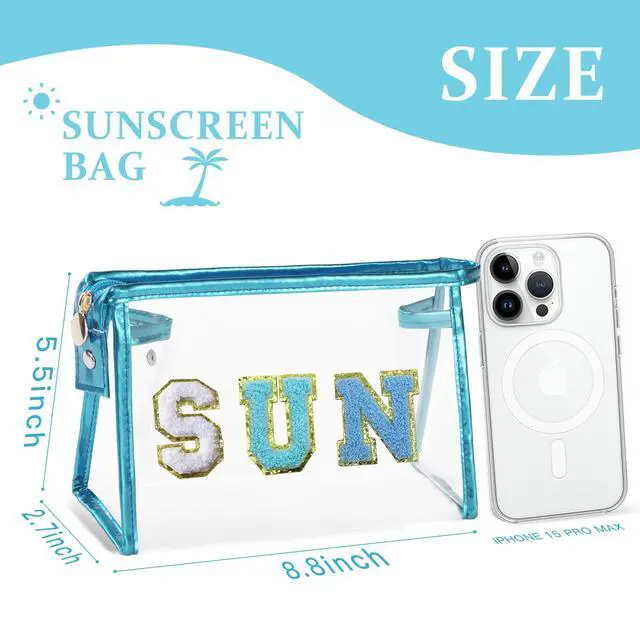 Alt view image 2 of 6 - Clear Sunscreen Makeup Bag Beach Vacation Essentials Waterproof Summer Pool Must Have Accessories for Women Teen Girls Gifts, European Airplane Cruise Tropical Travel Toiletry Pouch Blue SUN