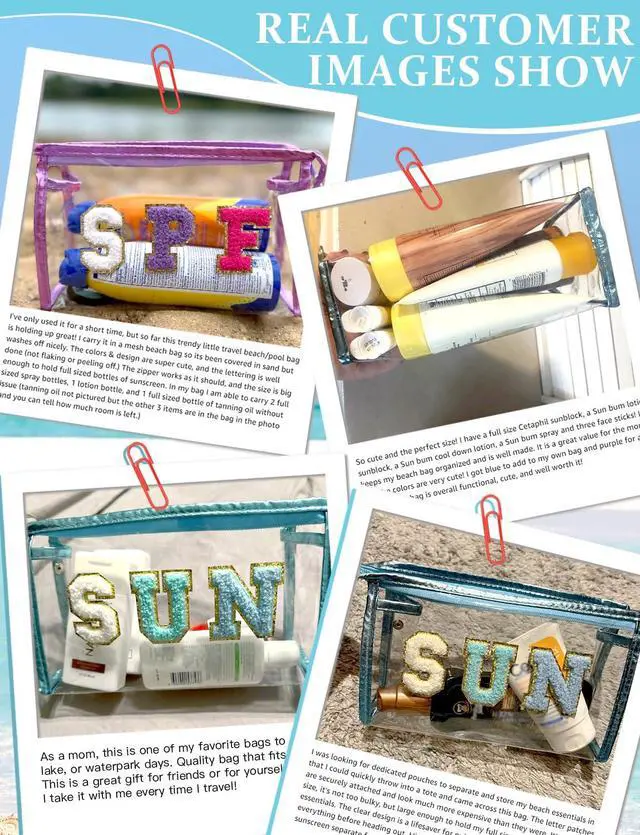 Alt view image 4 of 6 - Clear Sunscreen Makeup Bag Beach Vacation Essentials Waterproof Summer Pool Must Have Accessories for Women Teen Girls Gifts, European Airplane Cruise Tropical Travel Toiletry Pouch Blue SUN