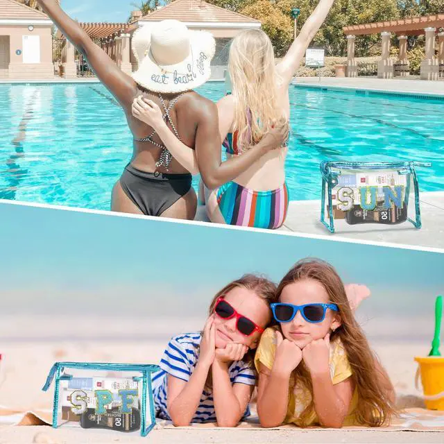 Alt view image 5 of 6 - Clear Sunscreen Makeup Bag Beach Vacation Essentials Waterproof Summer Pool Must Have Accessories for Women Teen Girls Gifts, European Airplane Cruise Tropical Travel Toiletry Pouch Blue SUN