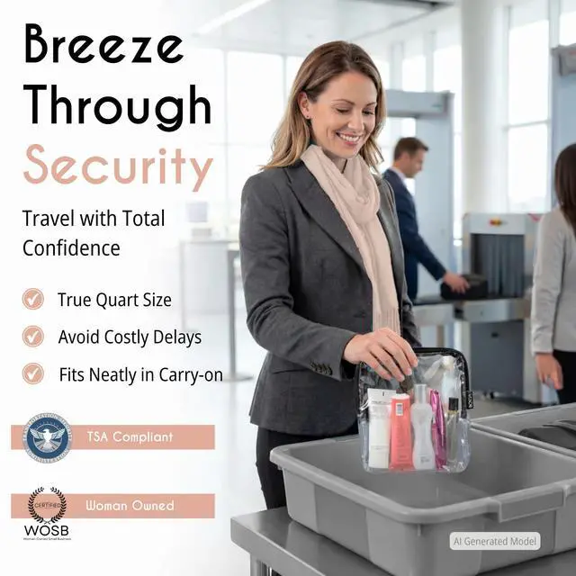 Alt view image 2 of 7 - TSA Approved Toiletry Clear Quart Size Bag, 2 Pack | 3-1-1 Liquids for Carry On Travel, Toiletries Organizer, Cosmetic Pouch with Zipper, Travel Accessories