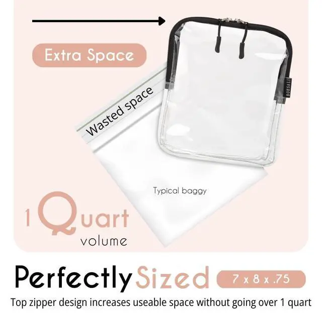 Alt view image 3 of 7 - TSA Approved Toiletry Clear Quart Size Bag, 2 Pack | 3-1-1 Liquids for Carry On Travel, Toiletries Organizer, Cosmetic Pouch with Zipper, Travel Accessories