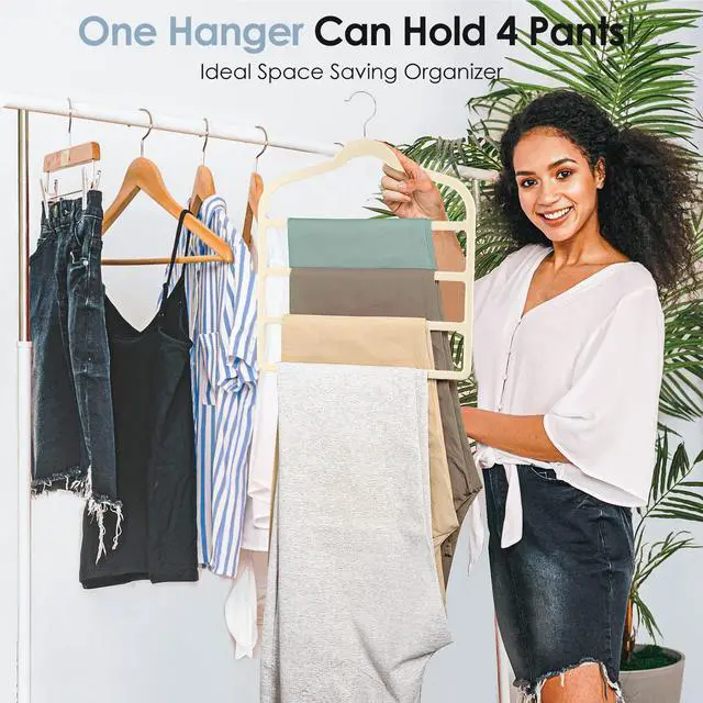 Alt view image 2 of 7 - Velvet Hangers Space Saving Non Slip Pant Velvet Hangers Multi Layer Hanger | 4 Pack Beige Clothes Hangers Closet Organizer for Pants Trousers Scarf