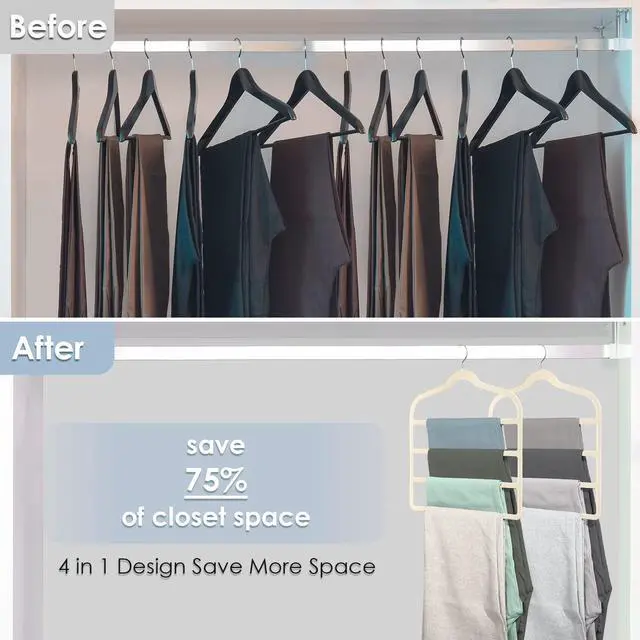 Alt view image 6 of 7 - Velvet Hangers Space Saving Non Slip Pant Velvet Hangers Multi Layer Hanger | 4 Pack Beige Clothes Hangers Closet Organizer for Pants Trousers Scarf