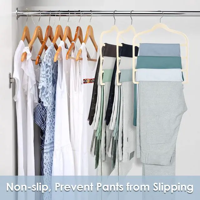 Alt view image 7 of 7 - Velvet Hangers Space Saving Non Slip Pant Velvet Hangers Multi Layer Hanger | 4 Pack Beige Clothes Hangers Closet Organizer for Pants Trousers Scarf