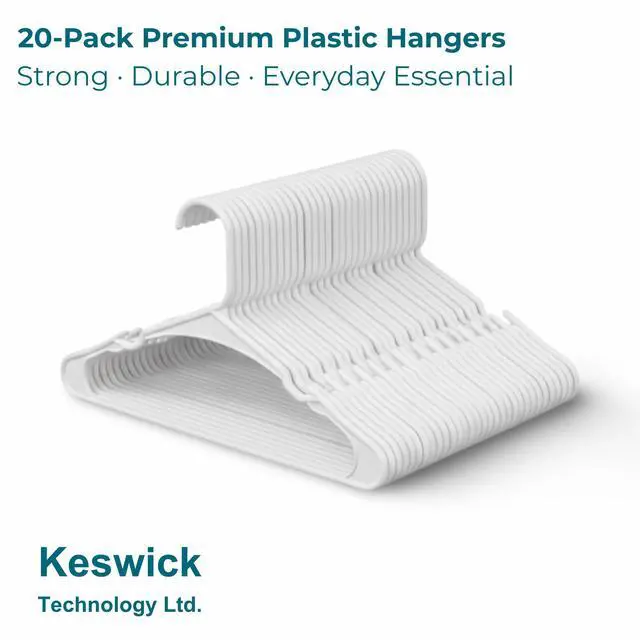 Alt view image 2 of 7 - 20 Pack White Plastic Hangers, Space Saving Closet Hangers with Non-Slip Notches, Durable Slim Hangers for Shirts, Dresses, Jackets, Pants