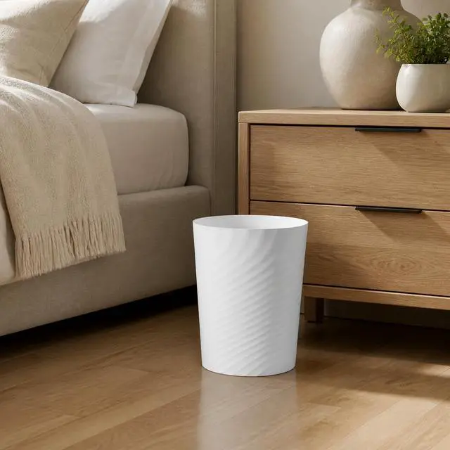 Alt view image 3 of 7 - Plastic Small Bathroom Trash Can Wastebasket Garbage Can, White | Sturdy-Easy to Clean, Bathroom, Laundry Room, Kitchen, Office, Kids Room, Dorm, Bedroom, 1.8 Gallon