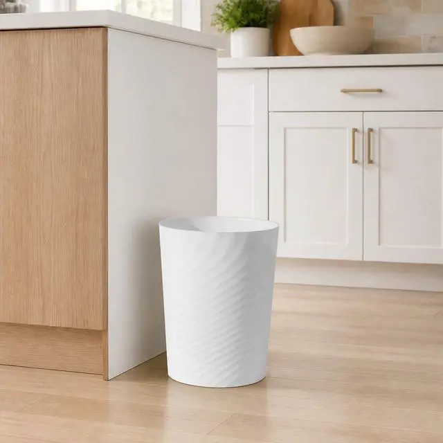 Alt view image 4 of 7 - Plastic Small Bathroom Trash Can Wastebasket Garbage Can, White | Sturdy-Easy to Clean, Bathroom, Laundry Room, Kitchen, Office, Kids Room, Dorm, Bedroom, 1.8 Gallon