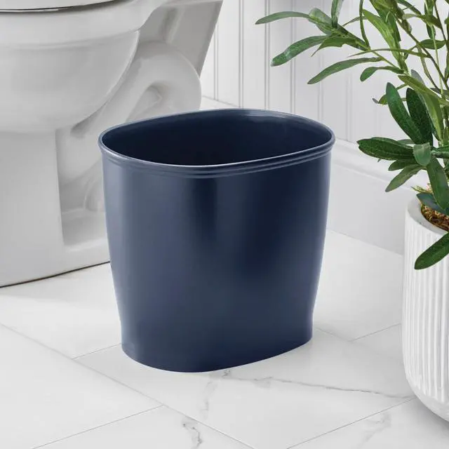 Alt view image 3 of 7 - Slim Plastic Bathroom Trash Can, Navy Blue | Small, For Bedroom, Office, Desk, Dorm