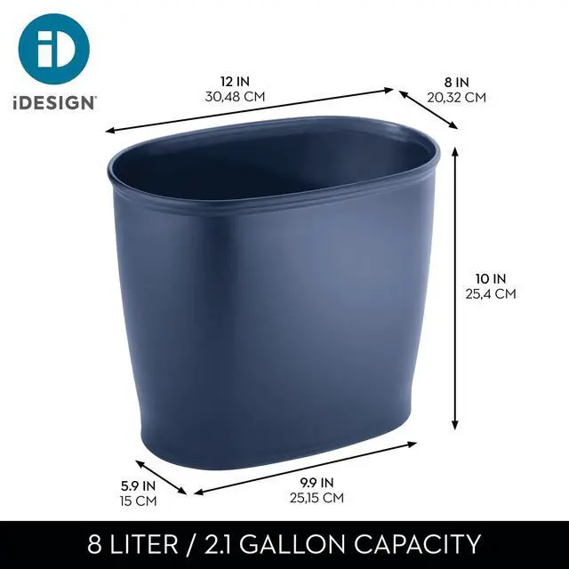 Alt view image 4 of 7 - Slim Plastic Bathroom Trash Can, Navy Blue | Small, For Bedroom, Office, Desk, Dorm