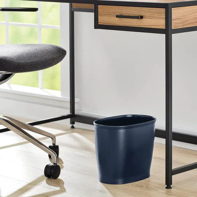 Alt view image 5 of 7 - Slim Plastic Bathroom Trash Can, Navy Blue | Small, For Bedroom, Office, Desk, Dorm