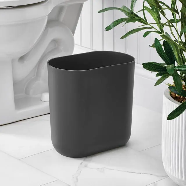 Alt view image 3 of 7 - Small Slim Plastic Bathroom Trash Can, Gray | Bedroom, Office, Desk, Dorm