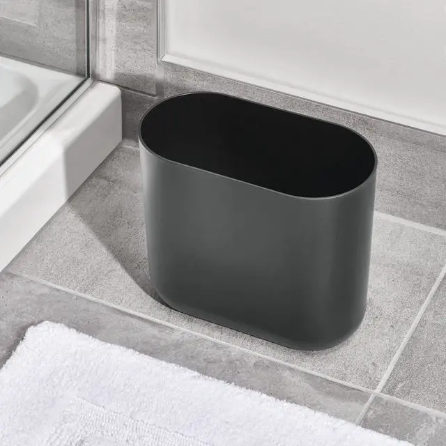 Alt view image 7 of 7 - Small Slim Plastic Bathroom Trash Can, Gray | Bedroom, Office, Desk, Dorm