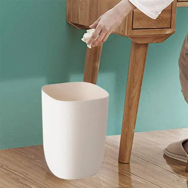 Alt view image 5 of 6 - Bathroom Trash Can, Small Garbage Can for Bedroom, Living Room, Kitchen, Slim Cute Plastic Waste Basket for Office, 7L, Ivory White