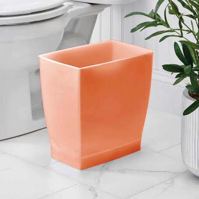 Alt view image 3 of 7 - Small Plastic Bathroom Trash Can, Orange | Slim Rectangle, For Bedroom, For Office, For Dorm