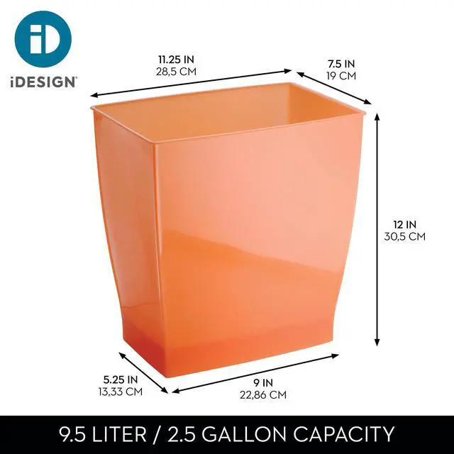 Alt view image 4 of 7 - Small Plastic Bathroom Trash Can, Orange | Slim Rectangle, For Bedroom, For Office, For Dorm