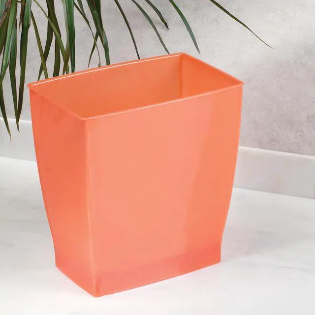 Alt view image 7 of 7 - Small Plastic Bathroom Trash Can, Orange | Slim Rectangle, For Bedroom, For Office, For Dorm