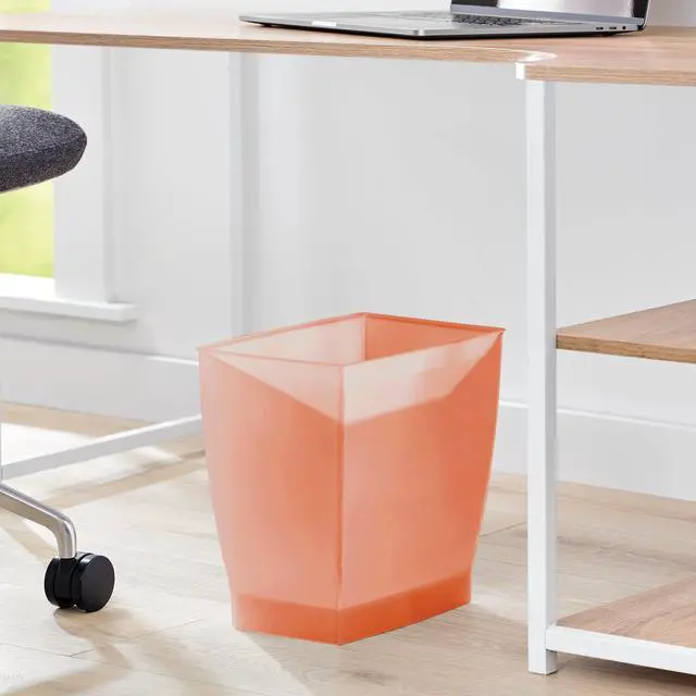 Alt view image 5 of 7 - Small Plastic Bathroom Trash Can, Orange | Slim Rectangle, For Bedroom, For Office, For Dorm