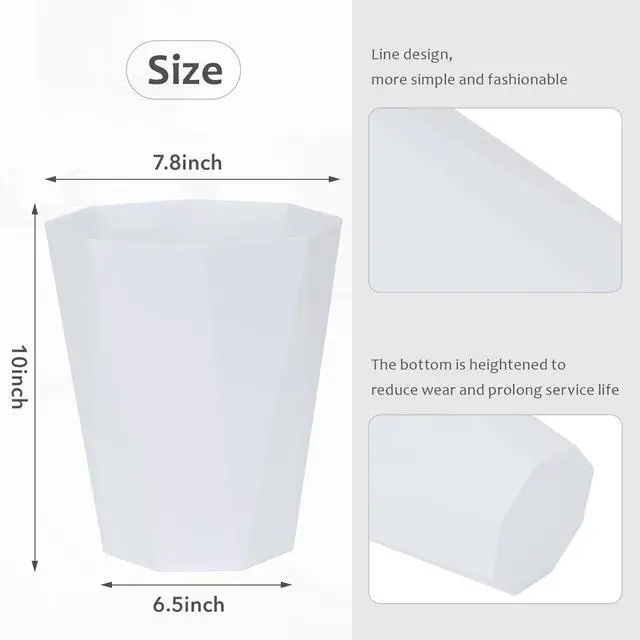 Alt view image 7 of 7 - Small Trash Can - 1.8 Gallon - White - Waste Basket - Garbage Bin Bathroom,Kitchen,Office,Dormitory,Camping,Kids Room