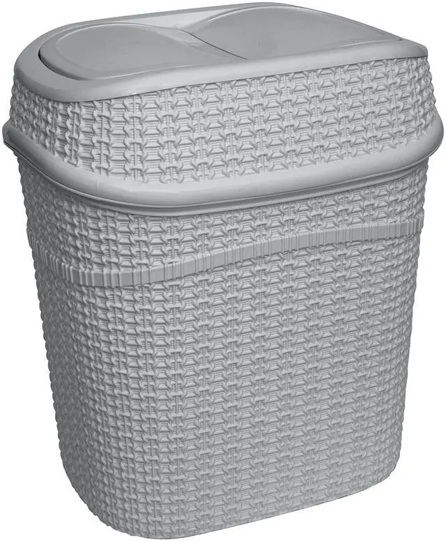 Main image of 9.5 Liter Swing Top Waste Bin Sailor Knot Trash Can | Dimensions: 11.22" x 8.27" x 12.6" | Great for Office | Bathroom | Lid Remove | Grey | Bathroom Wastebasket | Grey
