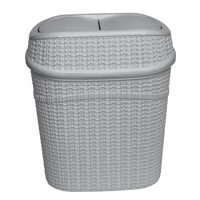 Alt view image 2 of 6 - 9.5 Liter Swing Top Waste Bin Sailor Knot Trash Can | Dimensions: 11.22" x 8.27" x 12.6" | Great for Office | Bathroom | Lid Remove | Grey | Bathroom Wastebasket | Grey