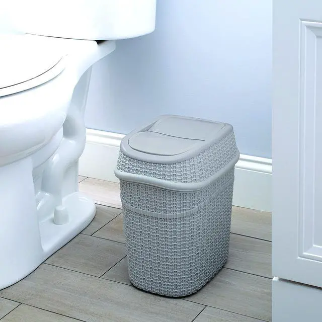 Alt view image 3 of 6 - 9.5 Liter Swing Top Waste Bin Sailor Knot Trash Can | Dimensions: 11.22" x 8.27" x 12.6" | Great for Office | Bathroom | Lid Remove | Grey | Bathroom Wastebasket | Grey