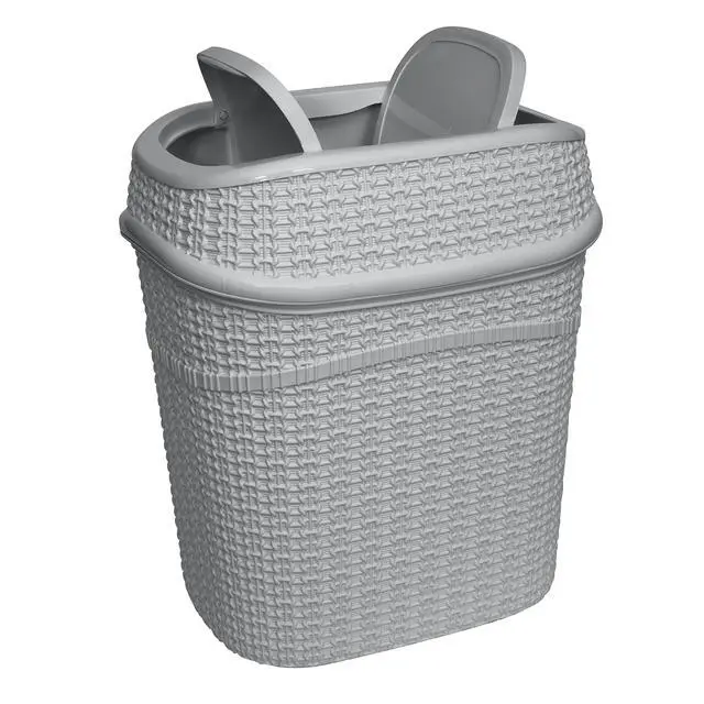 Alt view image 4 of 6 - 9.5 Liter Swing Top Waste Bin Sailor Knot Trash Can | Dimensions: 11.22" x 8.27" x 12.6" | Great for Office | Bathroom | Lid Remove | Grey | Bathroom Wastebasket | Grey