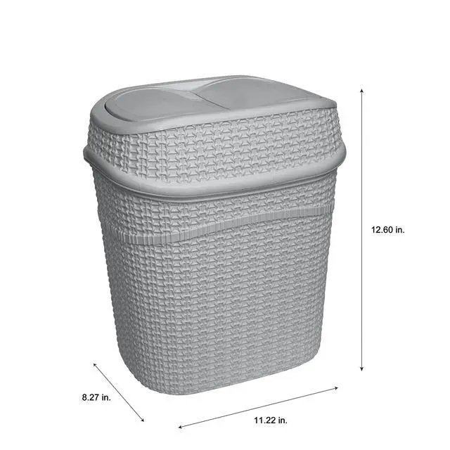 Alt view image 5 of 6 - 9.5 Liter Swing Top Waste Bin Sailor Knot Trash Can | Dimensions: 11.22" x 8.27" x 12.6" | Great for Office | Bathroom | Lid Remove | Grey | Bathroom Wastebasket | Grey