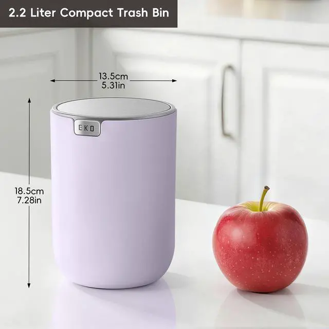 Alt view image 2 of 7 - Fandy 0.58 Gal/2.2L Mini Trash Can with Lid, Swing-Top Desktop Trash Can for Bathroom, Countertop, Vanity, Desk or Office, Small Garbage Bin (Lavender)