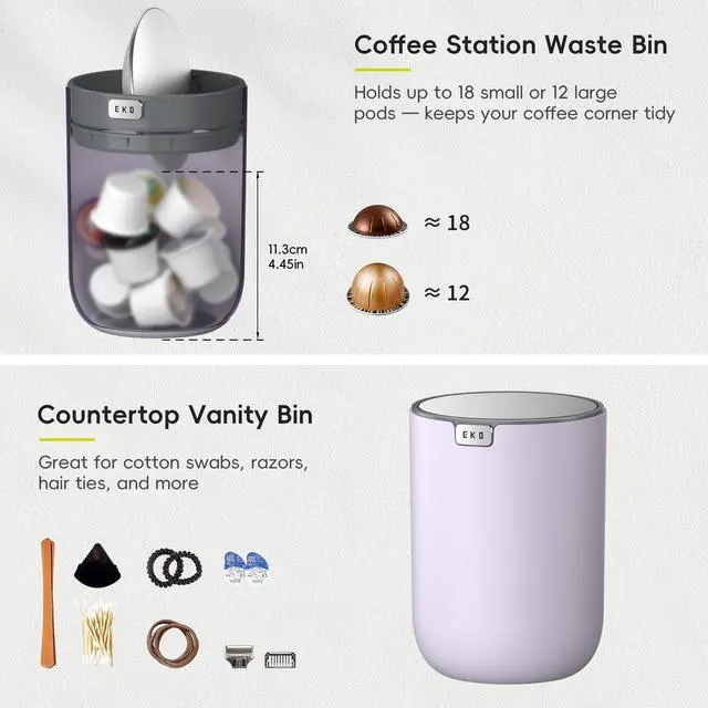 Alt view image 3 of 7 - Fandy 0.58 Gal/2.2L Mini Trash Can with Lid, Swing-Top Desktop Trash Can for Bathroom, Countertop, Vanity, Desk or Office, Small Garbage Bin (Lavender)
