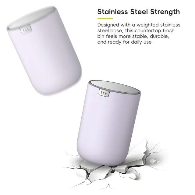 Alt view image 6 of 7 - Fandy 0.58 Gal/2.2L Mini Trash Can with Lid, Swing-Top Desktop Trash Can for Bathroom, Countertop, Vanity, Desk or Office, Small Garbage Bin (Lavender)