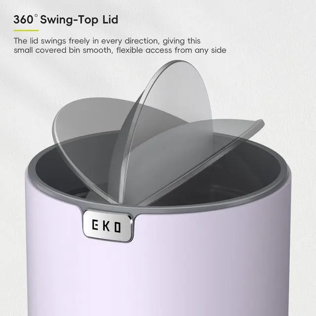 Alt view image 4 of 7 - Fandy 0.58 Gal/2.2L Mini Trash Can with Lid, Swing-Top Desktop Trash Can for Bathroom, Countertop, Vanity, Desk or Office, Small Garbage Bin (Lavender)