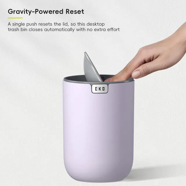 Alt view image 7 of 7 - Fandy 0.58 Gal/2.2L Mini Trash Can with Lid, Swing-Top Desktop Trash Can for Bathroom, Countertop, Vanity, Desk or Office, Small Garbage Bin (Lavender)