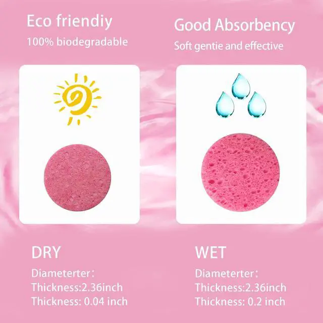 Alt view image 3 of 7 - 50-Count Compressed Facial Sponges, Pink Cellulose Daily Facial Cleaning