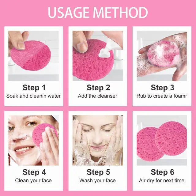 Alt view image 4 of 7 - 50-Count Compressed Facial Sponges, Pink Cellulose Daily Facial Cleaning