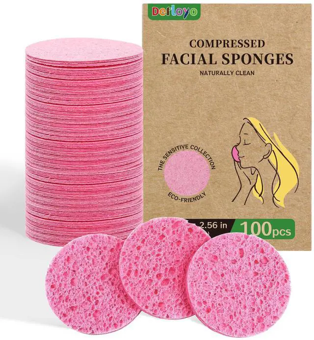 Main image of 100-Count Compressed Facial Sponges, Natural Cellulose, Pink | Face Sponges for Cleansing, Slight Exfoliating, Washing face, Makeup Removal, Spa Use, Travel Skincare Essentials for Women