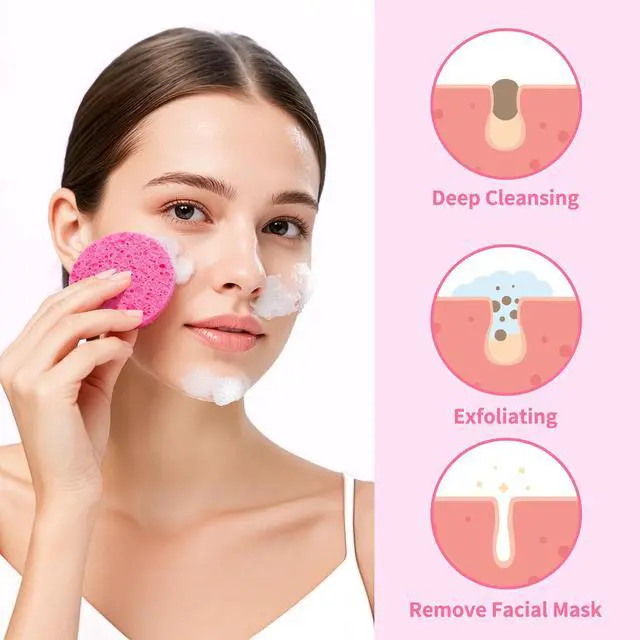 Alt view image 6 of 7 - 100-Count Compressed Facial Sponges, Natural Cellulose, Pink | Face Sponges for Cleansing, Slight Exfoliating, Washing face, Makeup Removal, Spa Use, Travel Skincare Essentials for Women