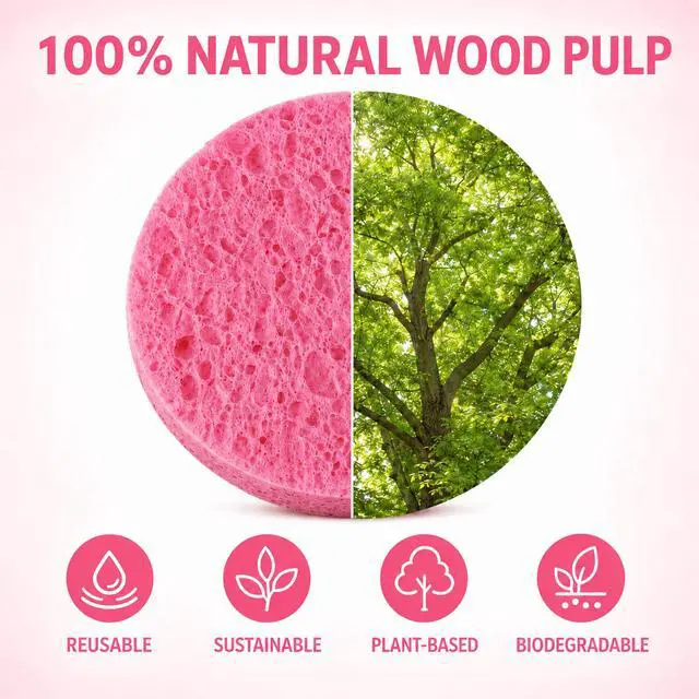 Alt view image 7 of 7 - 100-Count Compressed Facial Sponges, Natural Cellulose, Pink | Face Sponges for Cleansing, Slight Exfoliating, Washing face, Makeup Removal, Spa Use, Travel Skincare Essentials for Women
