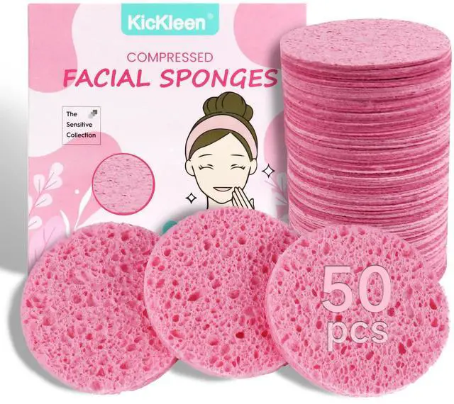 Main image of 50-Count Compressed Facial sponges for Daily Facial Cleaning,Pink | 100% Natural Cellulose Cosmetic Spa Sponges for Makeup Mask Removal|Exfoliating|Skin Massage|Pore Exfoliation
