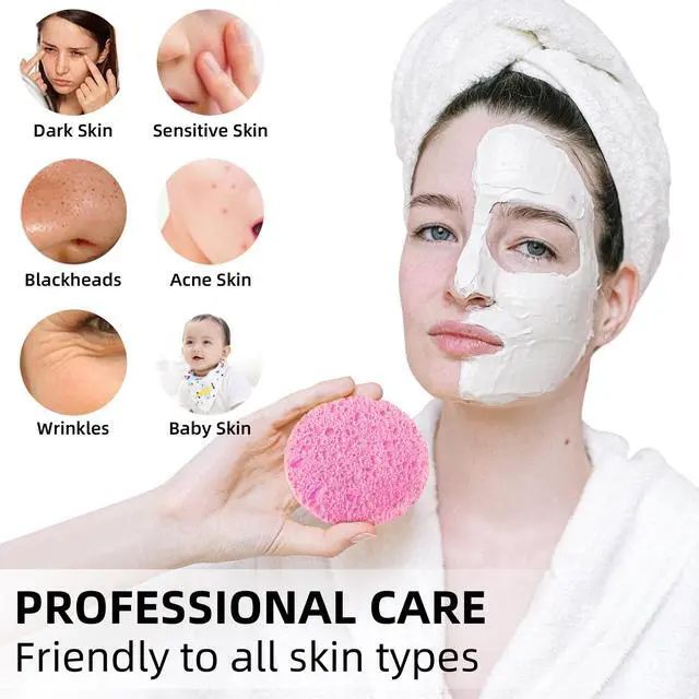 Alt view image 3 of 7 - 50-Count Compressed Facial sponges for Daily Facial Cleaning,Pink | 100% Natural Cellulose Cosmetic Spa Sponges for Makeup Mask Removal|Exfoliating|Skin Massage|Pore Exfoliation