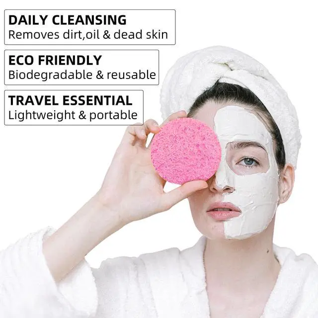 Alt view image 4 of 7 - 50-Count Compressed Facial sponges for Daily Facial Cleaning,Pink | 100% Natural Cellulose Cosmetic Spa Sponges for Makeup Mask Removal|Exfoliating|Skin Massage|Pore Exfoliation