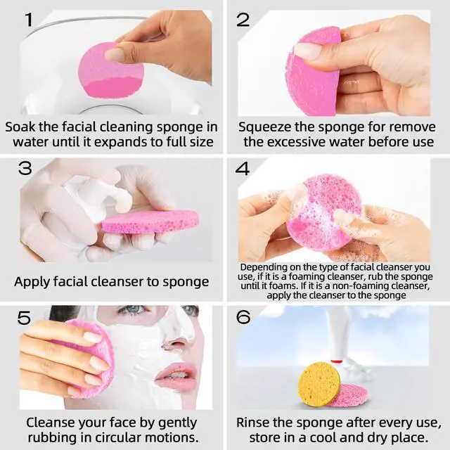 Alt view image 6 of 7 - 50-Count Compressed Facial sponges for Daily Facial Cleaning,Pink | 100% Natural Cellulose Cosmetic Spa Sponges for Makeup Mask Removal|Exfoliating|Skin Massage|Pore Exfoliation