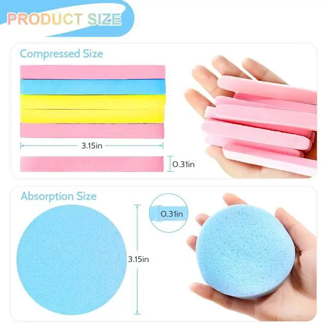 Alt view image 2 of 6 - 120 Pieces Facial Sponge Compressed,Professional Makeup Removal Sponge,Round Face Cleaning Sponge for Spa,Exfoliating,Mask(Yellow,Pink,Blue)