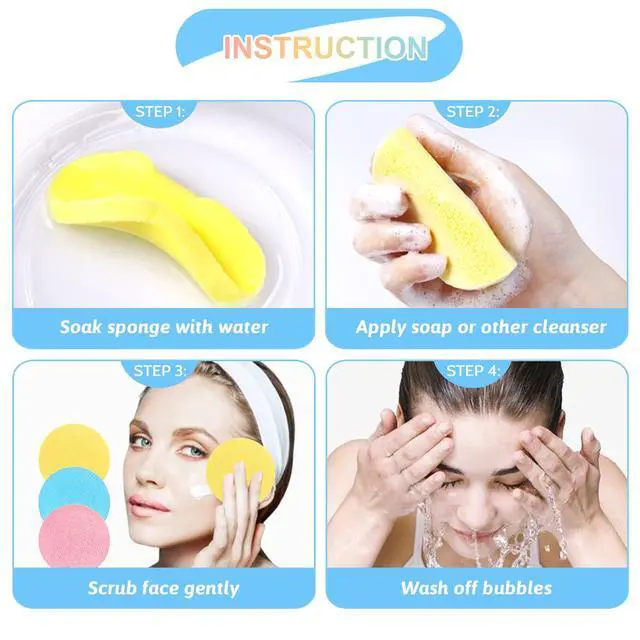 Alt view image 3 of 6 - 120 Pieces Facial Sponge Compressed,Professional Makeup Removal Sponge,Round Face Cleaning Sponge for Spa,Exfoliating,Mask(Yellow,Pink,Blue)