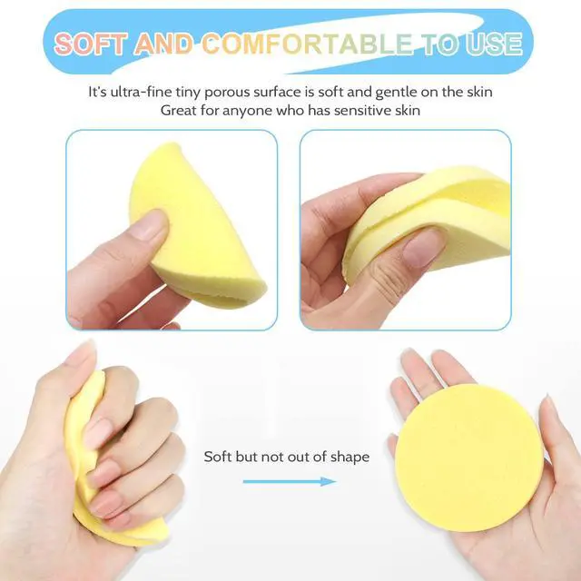 Alt view image 4 of 6 - 120 Pieces Facial Sponge Compressed,Professional Makeup Removal Sponge,Round Face Cleaning Sponge for Spa,Exfoliating,Mask(Yellow,Pink,Blue)