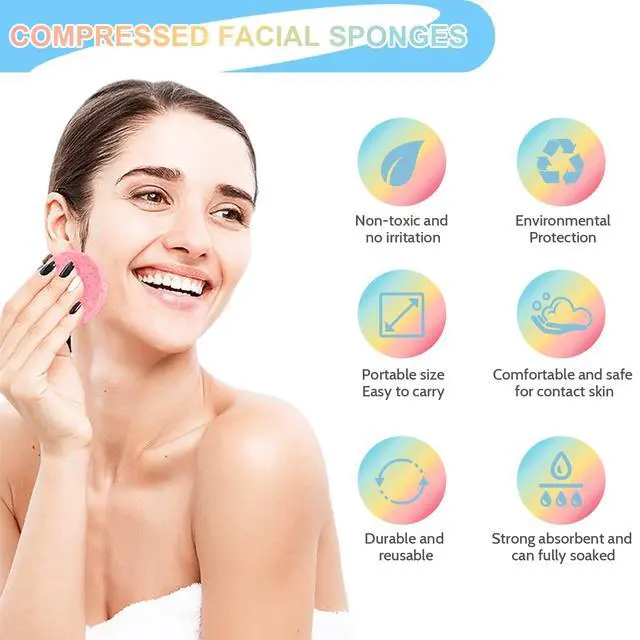 Alt view image 5 of 6 - 120 Pieces Facial Sponge Compressed,Professional Makeup Removal Sponge,Round Face Cleaning Sponge for Spa,Exfoliating,Mask(Yellow,Pink,Blue)