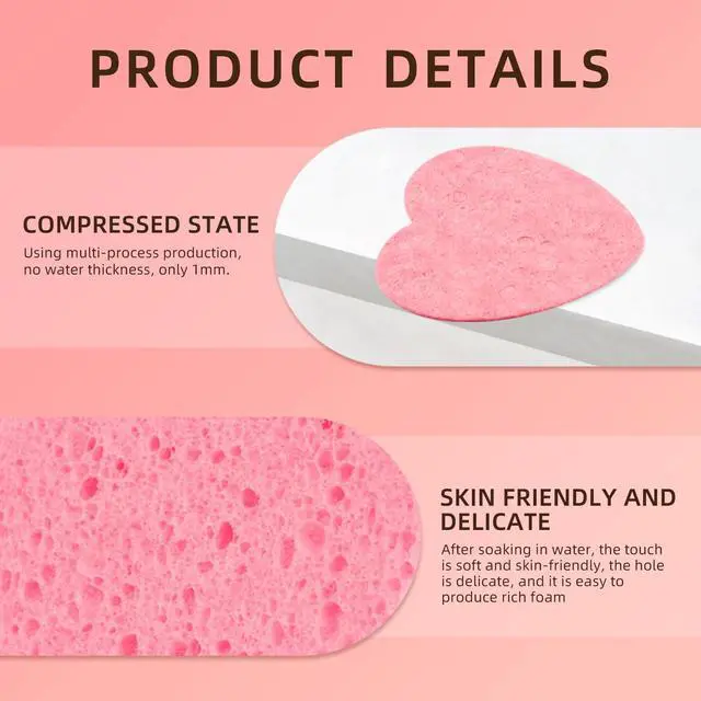 Alt view image 4 of 7 - 50-Count Heart Shape Compressed Facial Sponges, 100% Natural Cosmetic Spa Sponges for Facial Cleansing for Daily Facial Cleansing, Exfoliating Mask, Makeup Remover. Ideal for Home and Travel.